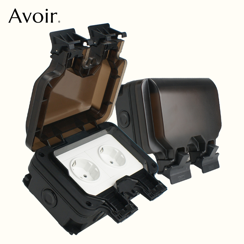 Outdoor Power Inlet Box - Avoir IP66 Double Power Sockets Black