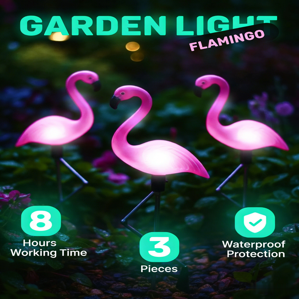 3Pcs Solar Powered Flamingo Gr - Outdoor Yard Power Stake reseña y precio
