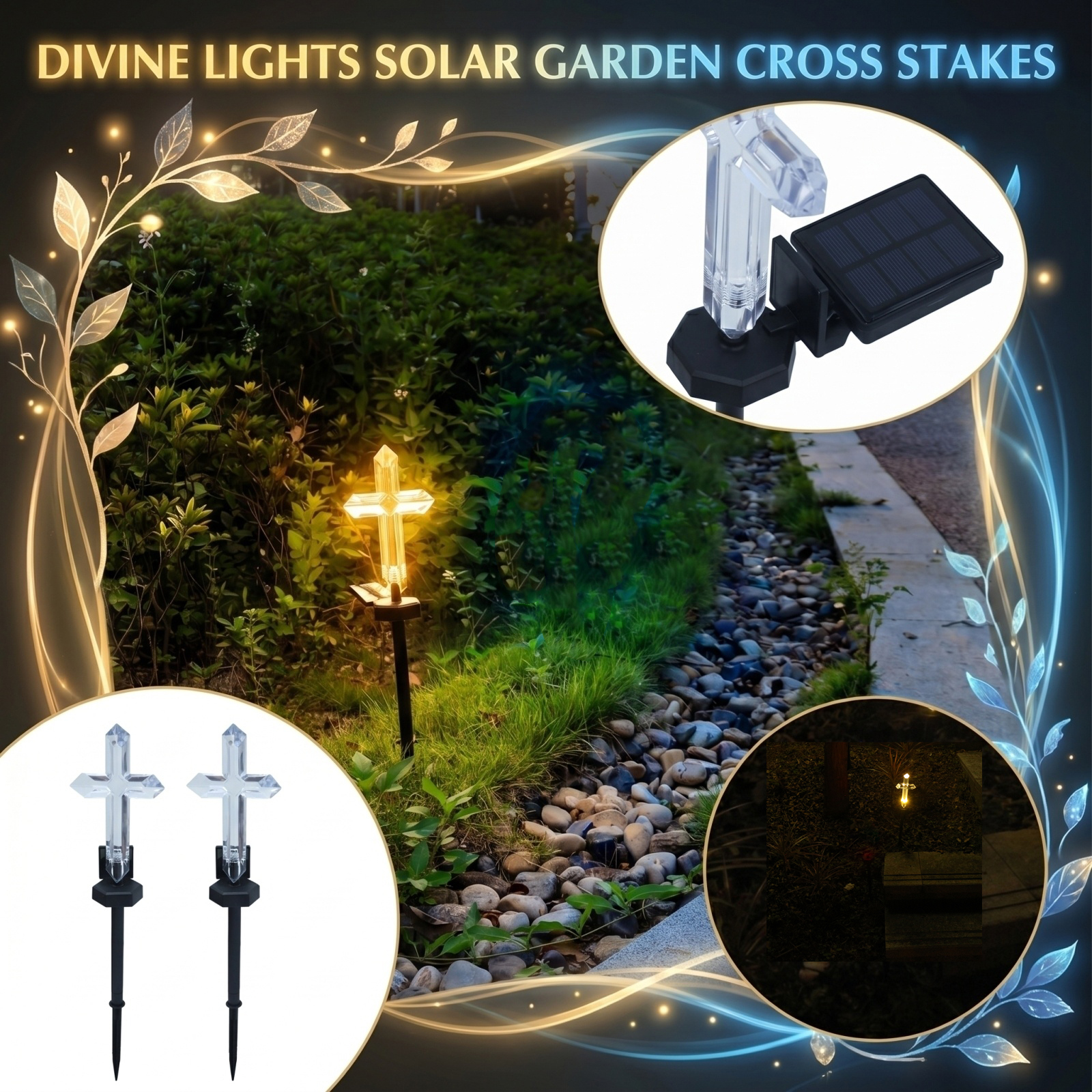 Solar-powered Cross Garden Sta - Outdoor Yard Power Stake reseña y precio
