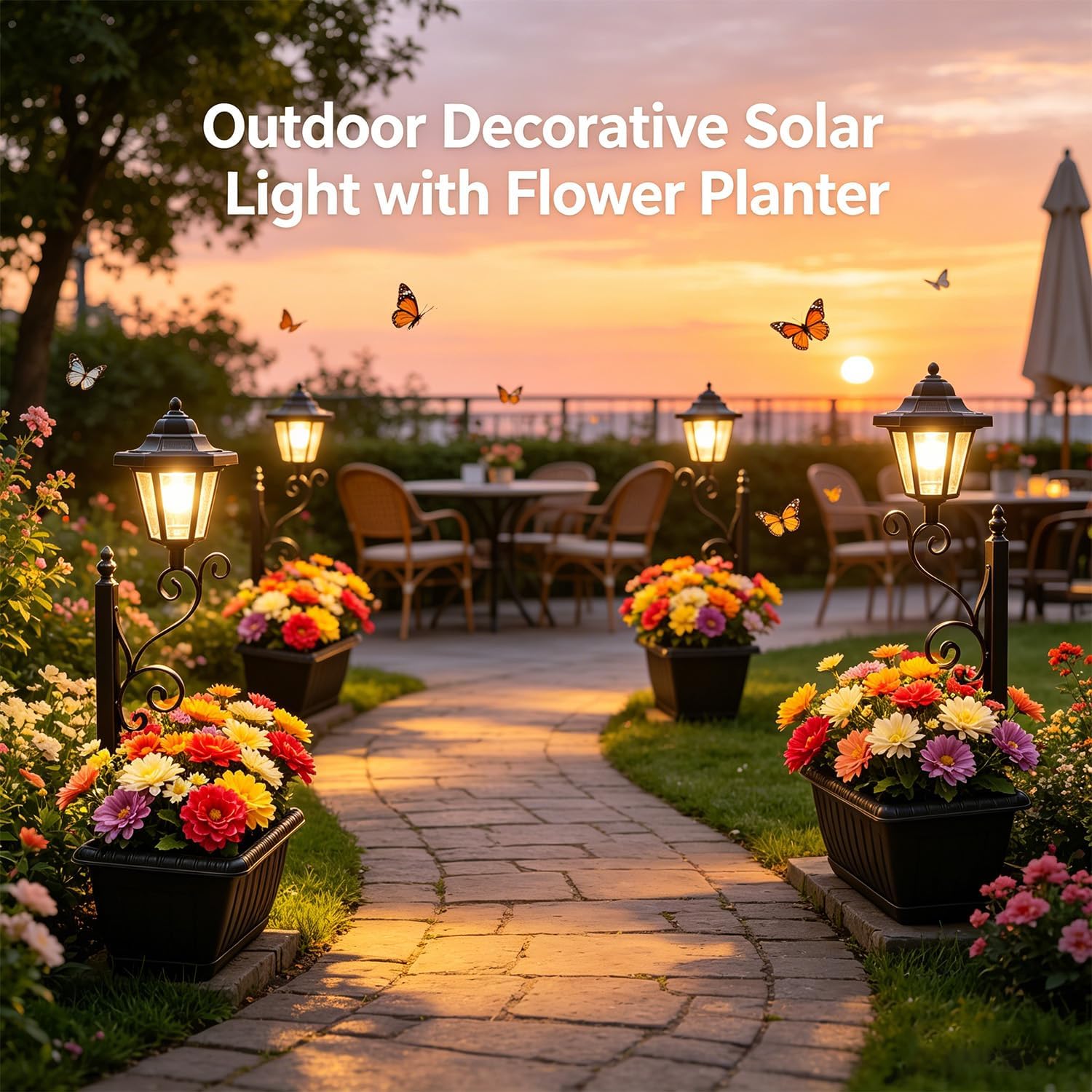 Solar Powered Lamppost Planter - Outdoor Yard Power Stake reseña y precio