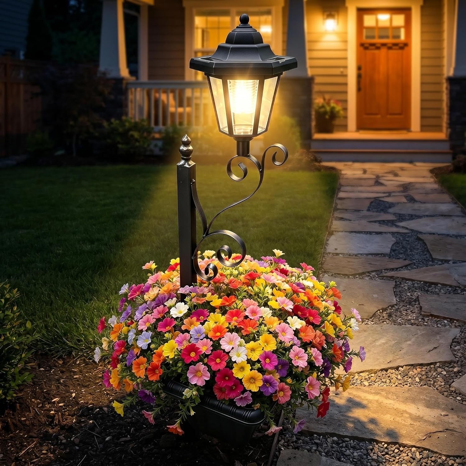 Solar Powered Lamppost Planter - Outdoor Yard Power Stake reseña y precio