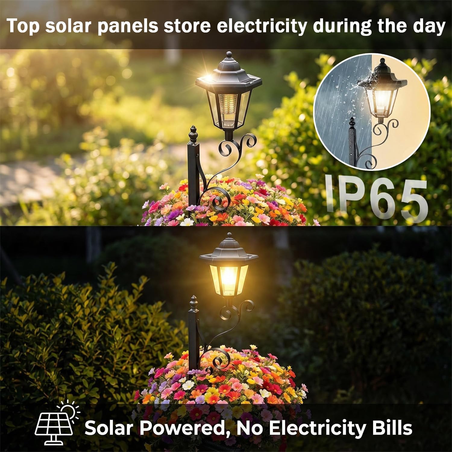 Solar Powered Lamppost Planter - Outdoor Yard Power Stake reseña y precio