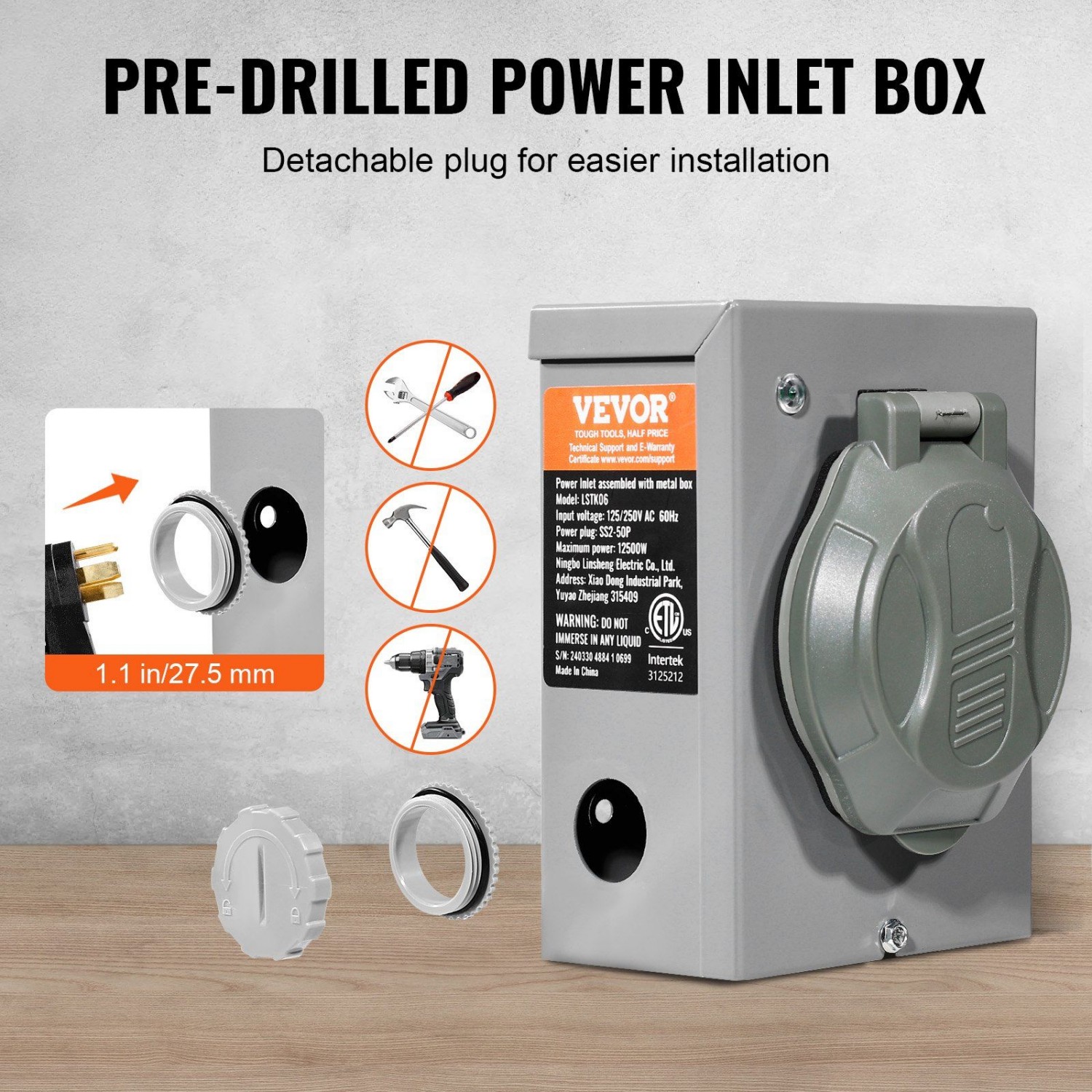 50A 15FT Generator Cord & Powe - Outdoor Power Inlet Box reseña y precio